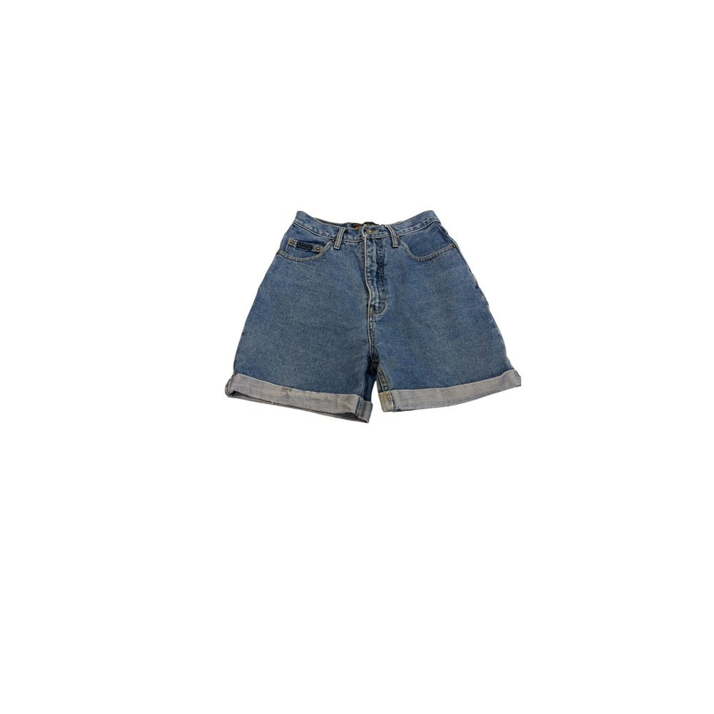 Route 66 Vintage High Waisted Relaxed Fit Denim Shorts Blue Medium Wash 7/8
